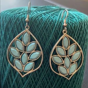 Gold and Light Green Leaf Earrings